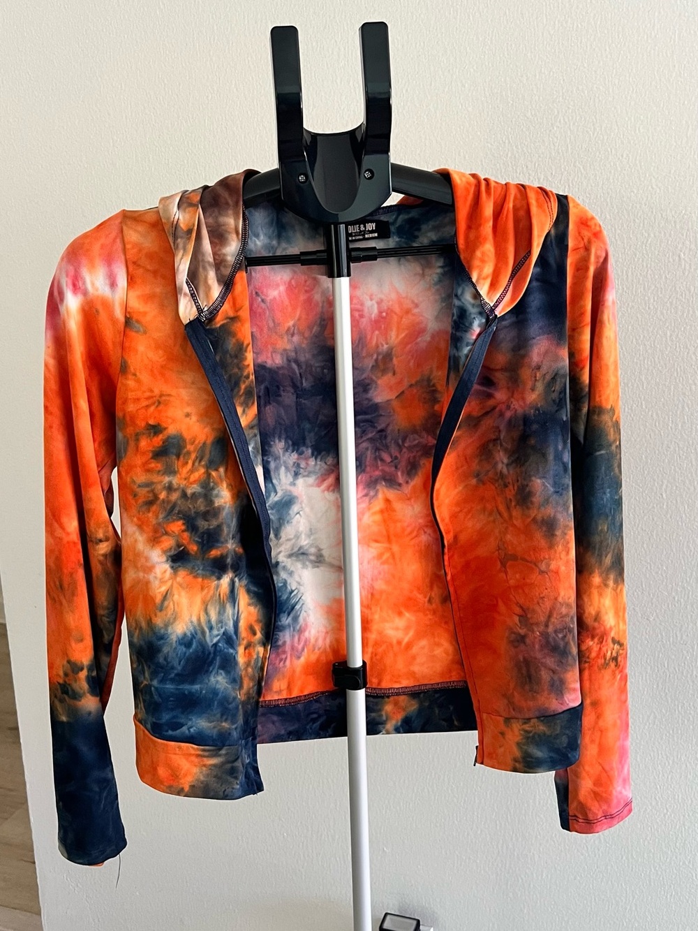 Tie-Dye Zip Hoodie Sweater - Orange & Navy. Size medium - Picture 3 of 6